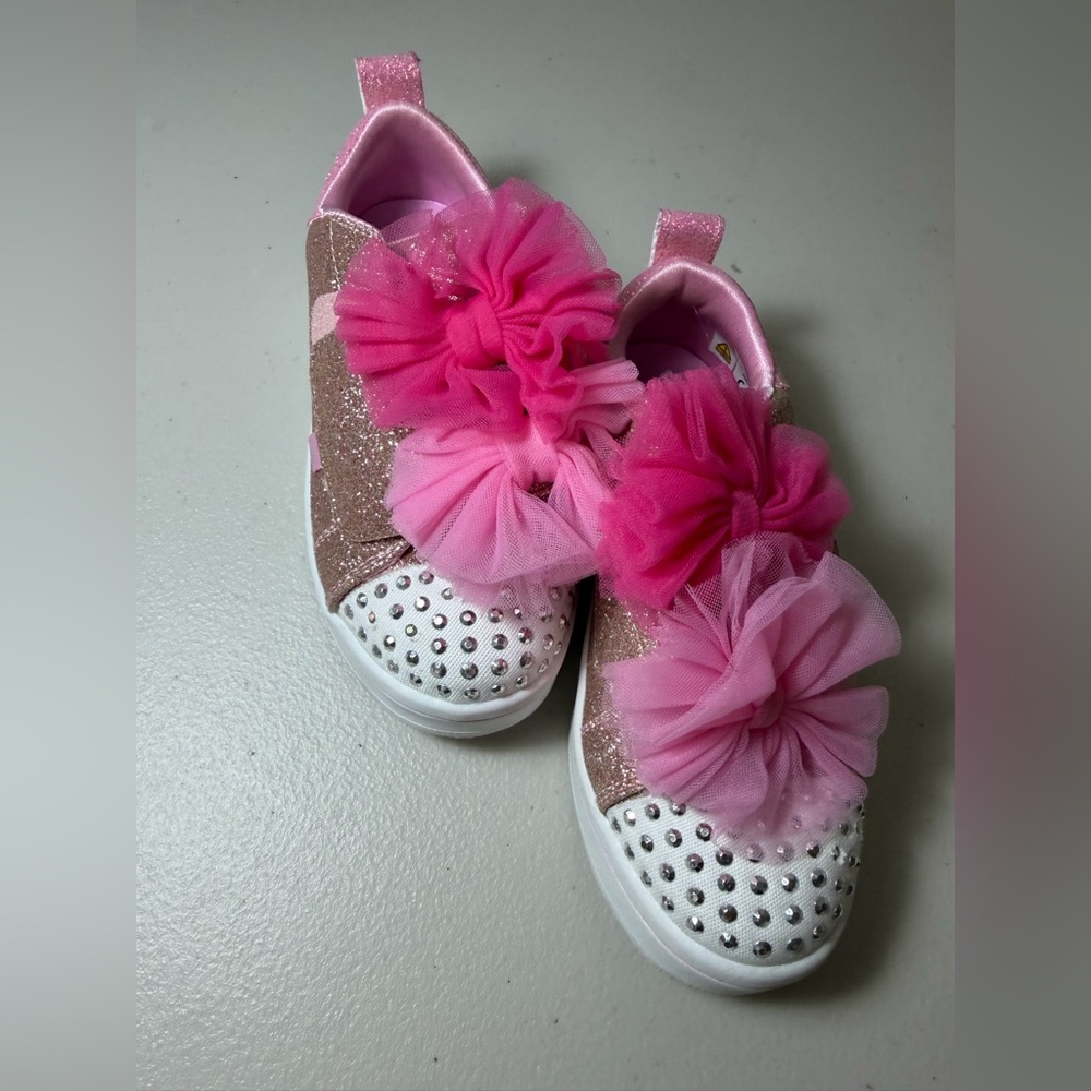 Skechers Pink and White Kids Sneakers with Floral Details worn one time!
